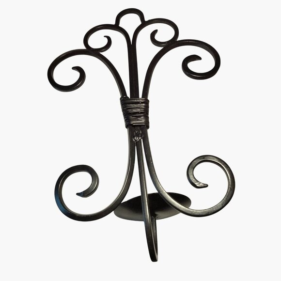 Mediterranean Black Candle Holder Metal Sconce Wall Mounted Scroll Design - Picture 5 of 6